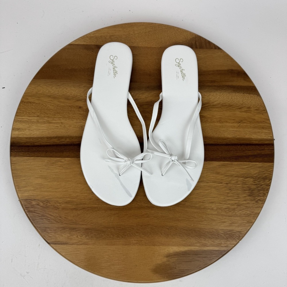 New Womens Seychelles Wish List‎ White Bow Thong Flip Flops Sandals Size 11 M